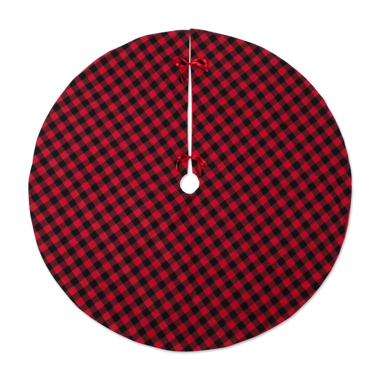 Contemporary Home Living 48" Red and Black Buffalo Checkered Round Christmas Tree Skirt